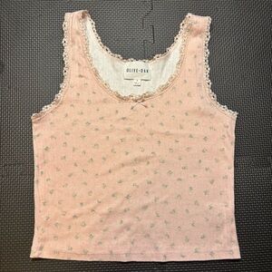 Olive & Oak Women’s Crop Tank Top Size Small Pink Pointelle Lace Cottagecore